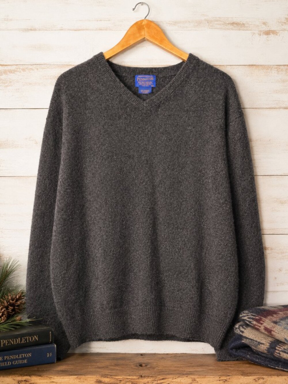Pendleton Cashmere Gray V Neck Men's Pullover Sweater XL